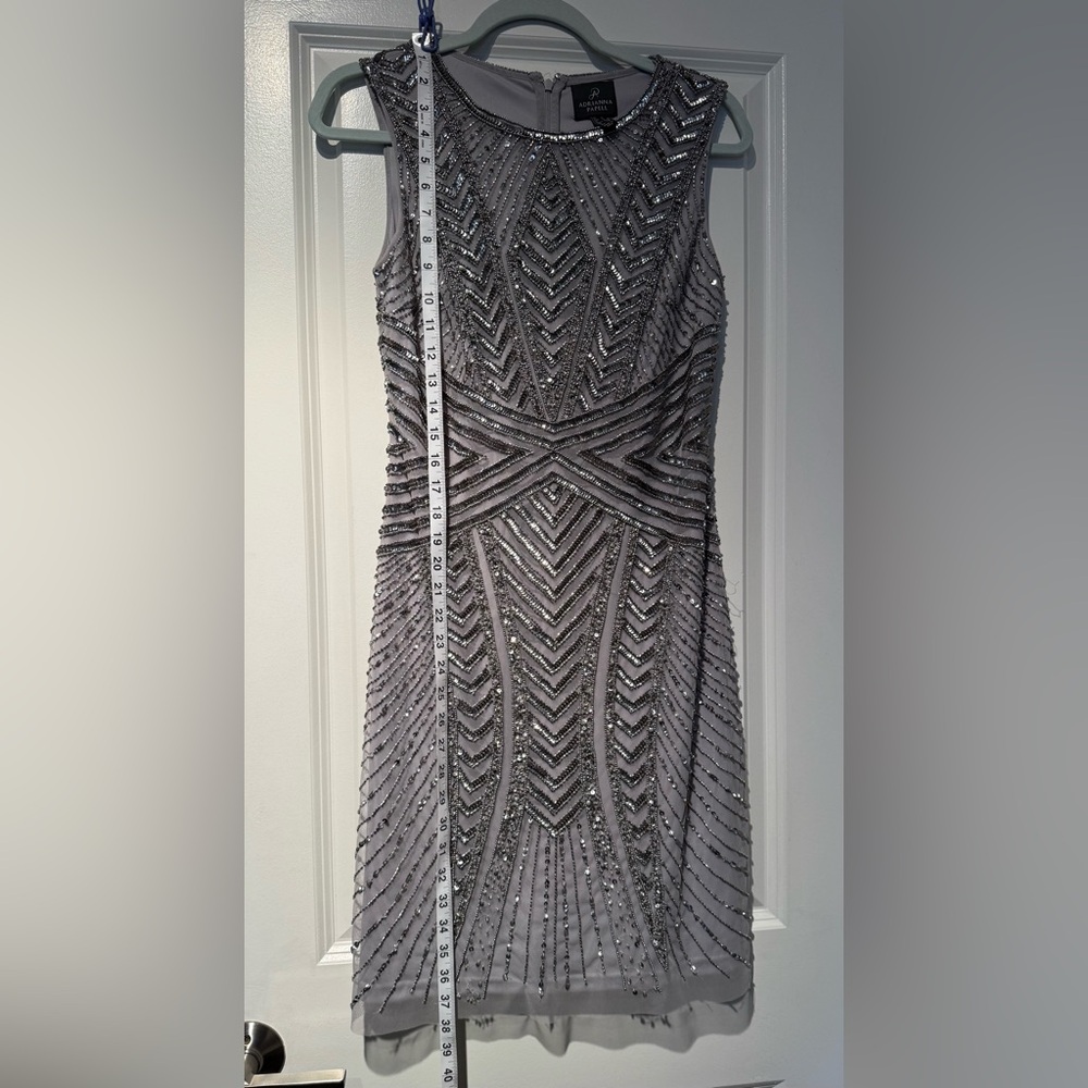 Adrianna Papell Silver Beaded Dress, Size 4 - Picture 6 of 6